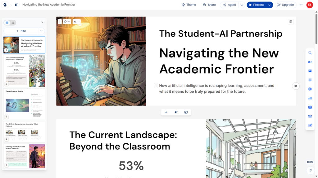 Student and AI presentation generated with Gamma