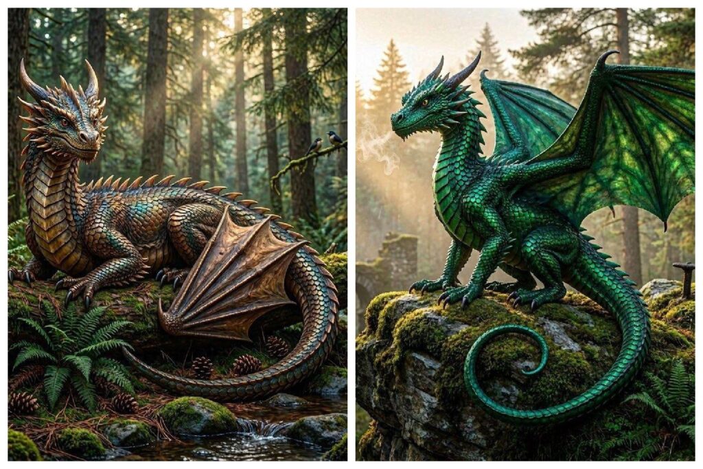 Bing Image Creator dragon results from simple and detailed prompts