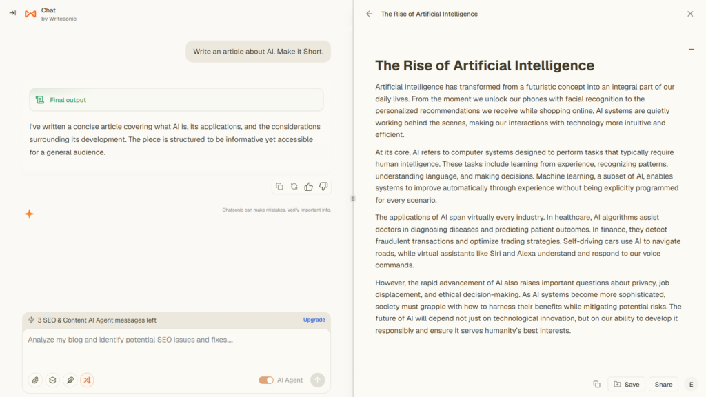 Writesonic AI article writer tool