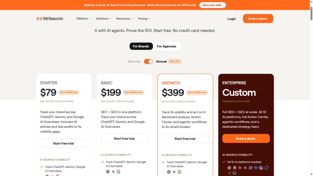 Writesonic pricing plans 2026
