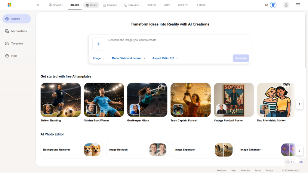 Bing Image Creator interface inside Microsoft Copilot