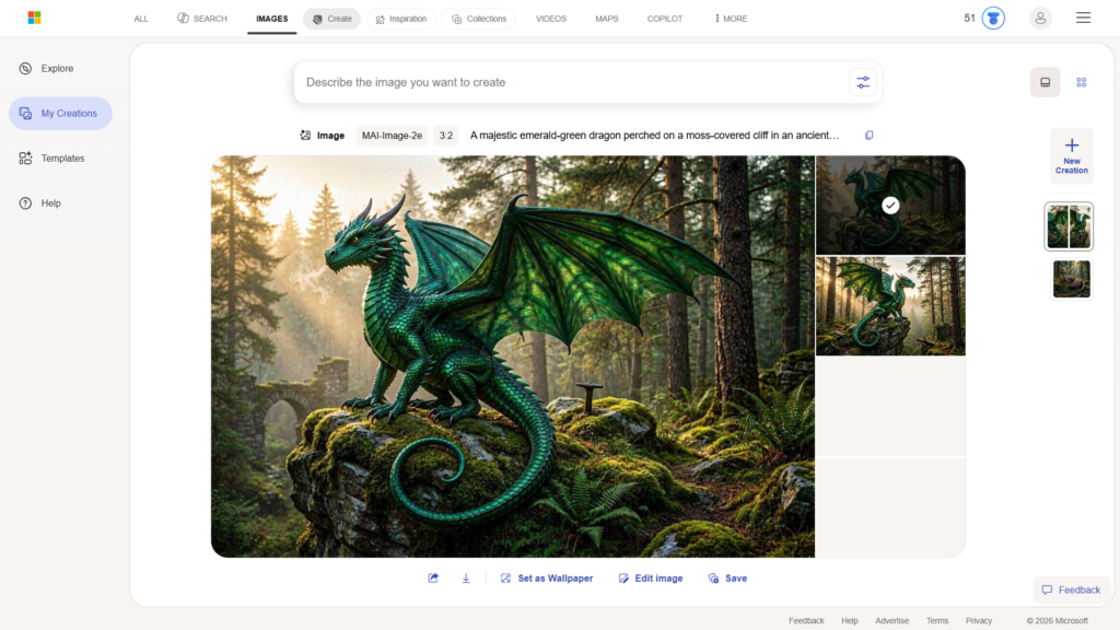 Emerald-green dragon generated from a detailed AI image prompt
